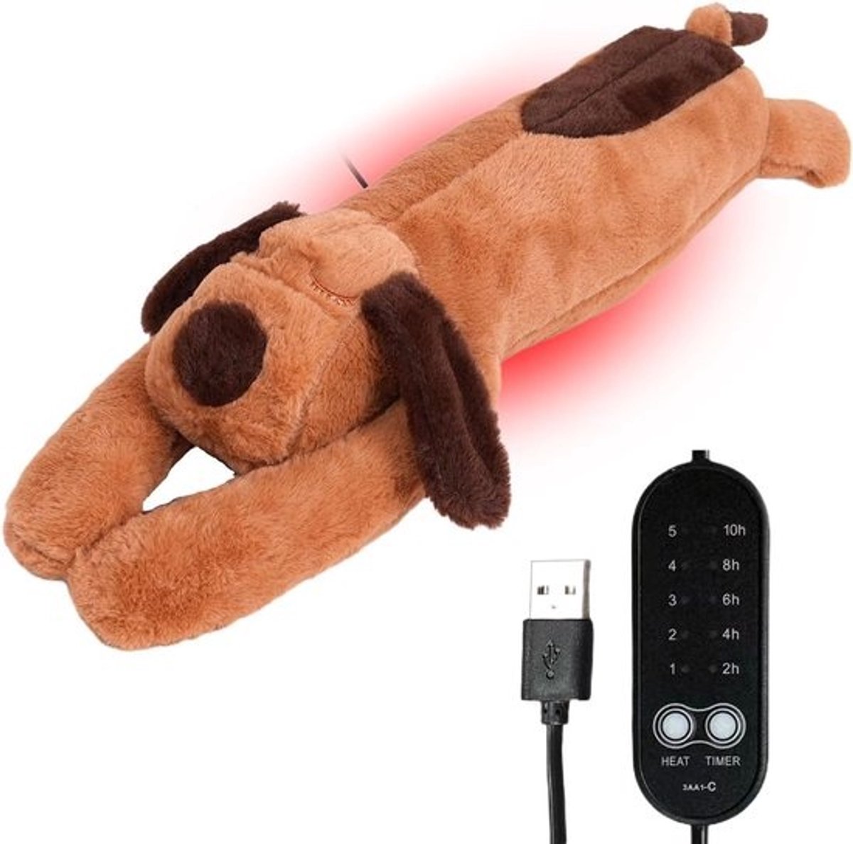 Verwarmingskussen Hond - Warmtekussen Pluche - Comfort Bieden - Regelbare Temperatuur - 60 x 16 cm - Bruin