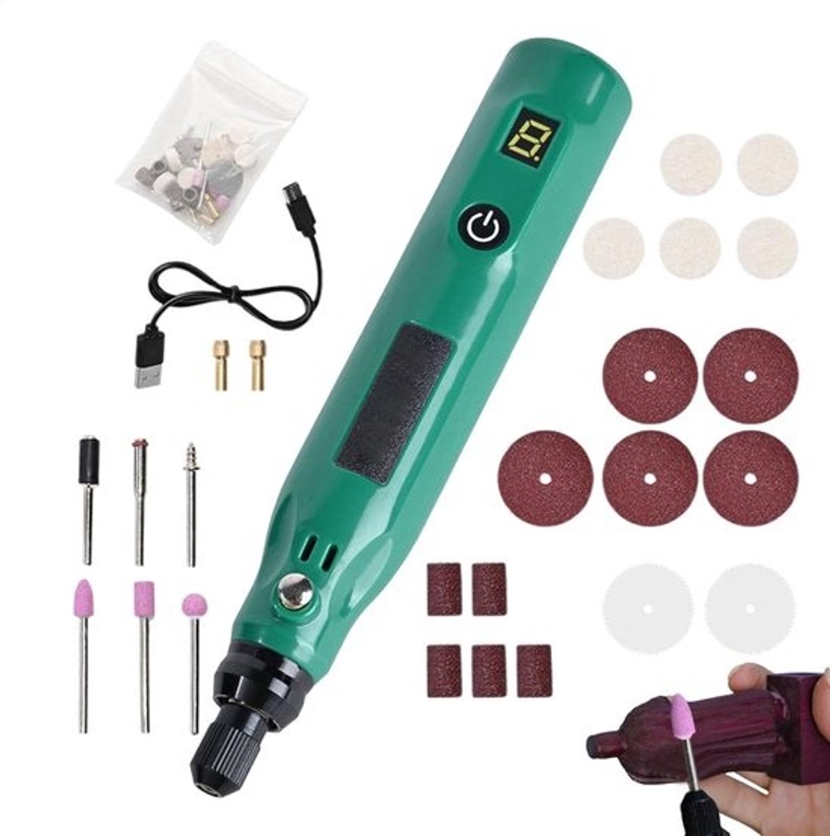 Graveer Pen - Dremel Tool - Knutselen en Hobby - USB Oplaadbaar 20W - 16cm Lengte - Zilverkleurig Metaal