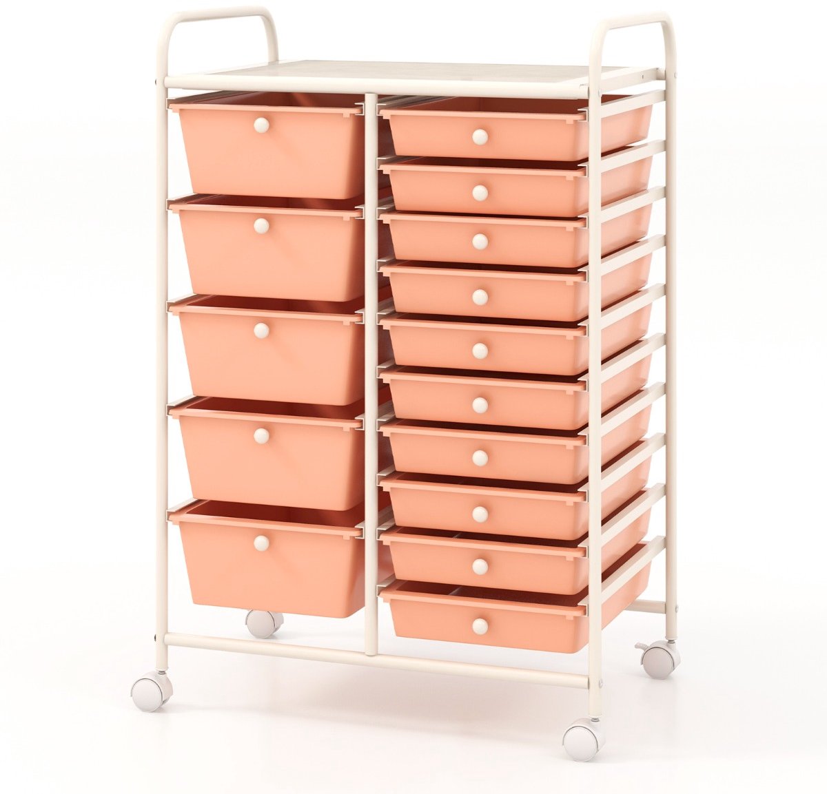 SureDeal® - Bureaukast - Rolbare Opslagtrolley - Lades Multifunctionele Trolley - Uitneembare Lades - 63x37x87 cm - Roze gemengd