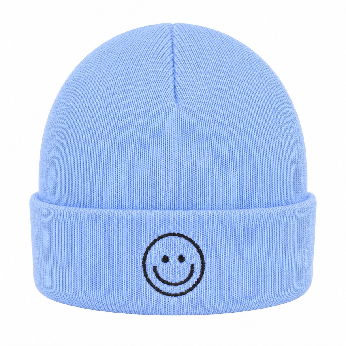 Haarsoires Beanie Muts - Smiley - Blauw - One Size - Trendy - voor Dames Heren & Kinderen