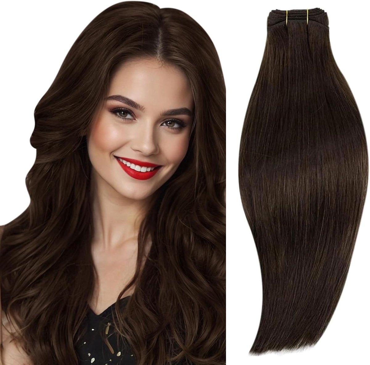 Weft Haarextensions van Echte Menselijke Haar in Donkerbruin, 30 cm, 70 g - Natuurlijke Look en Voel