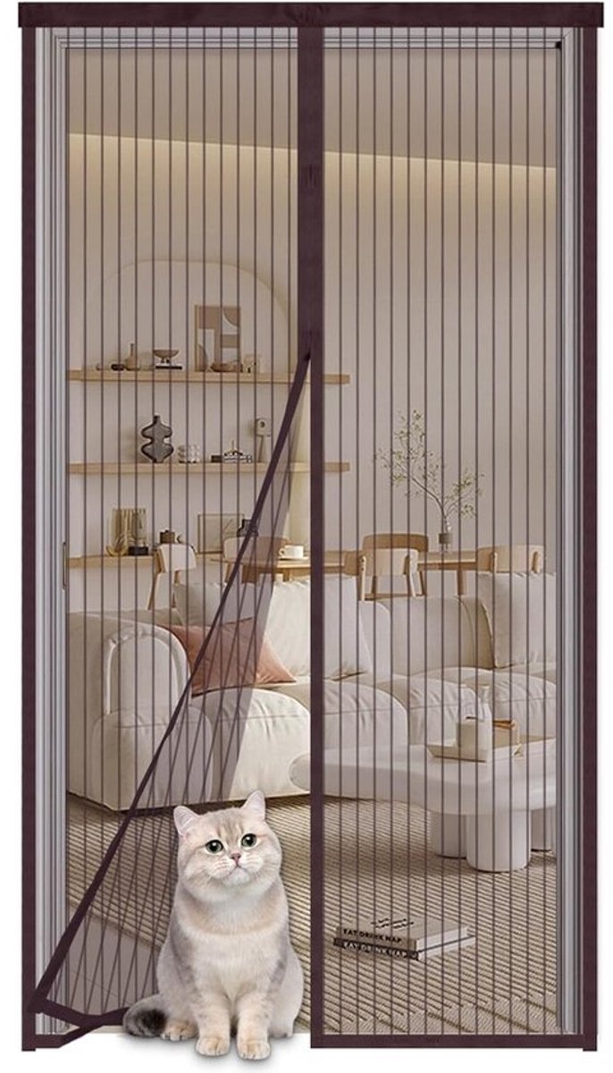 Magneet Klamboe Deurgordijn - Vliegengordijn Magnetisch - Insecten Buiten Houden - Automatische Sluiting Zonder Boren - 100x245cm - Bruin