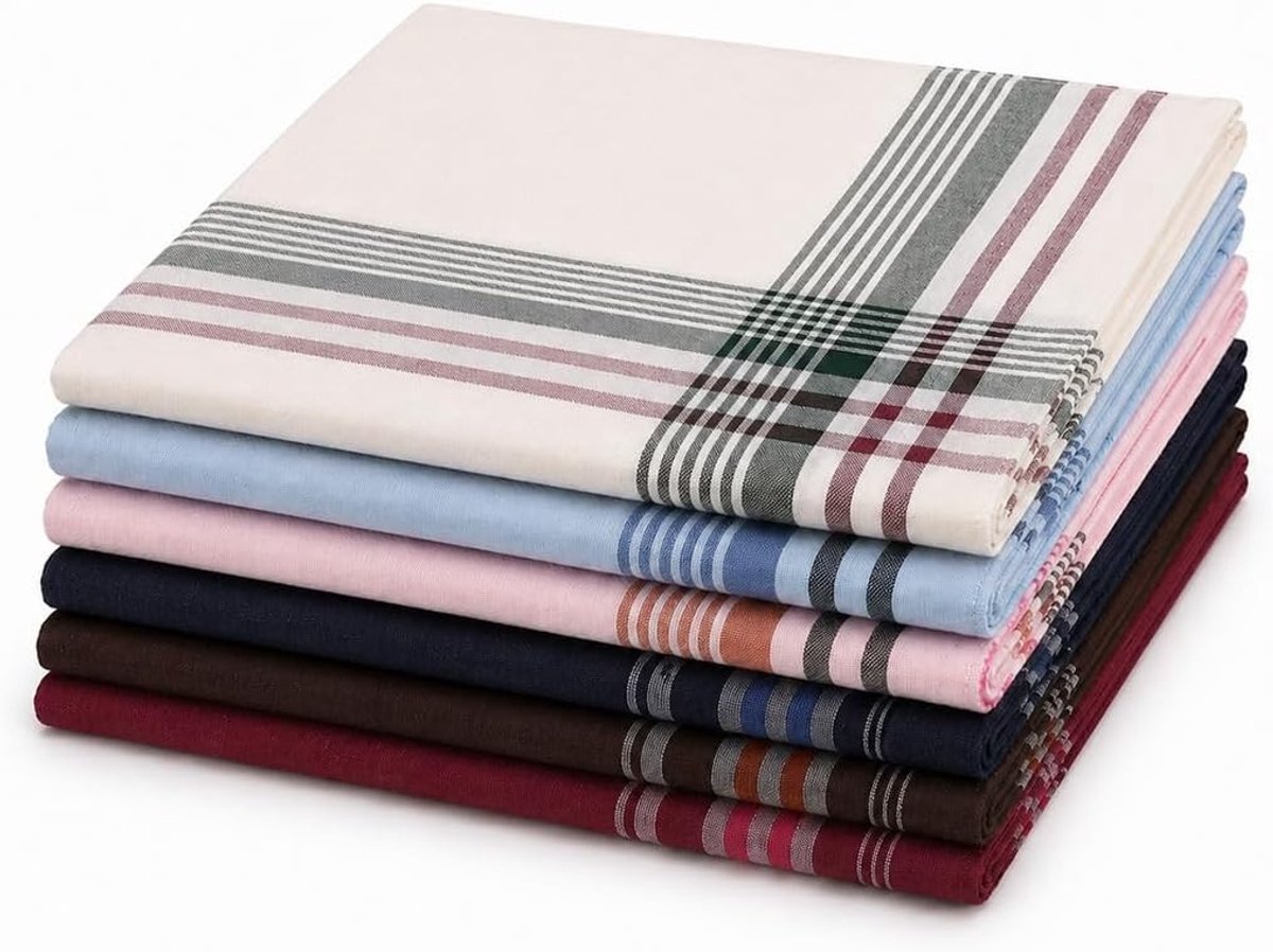 Set van 6 klassieke heren zakdoeken met strepen en ruiten, polyester, 35 x 35 cm, ideaal voor feestjes, zakelijk en dagelijks gebruik, stijlvol en veelzijdig