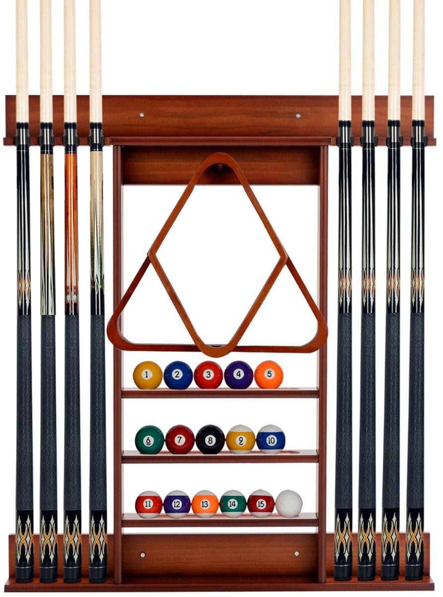SureDeal® - Speelkamer - Biljartkeu Houder Wandmontage - Keues Biljartballen - Balstandaard Bruin - 79x8x91 cm - Koffiebruin