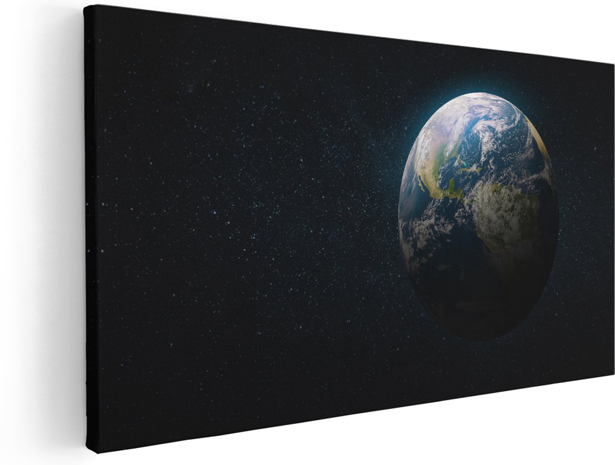Artaza Canvas Schilderij De Aarde Vanuit De Ruimte - 180x90 cm - Groot - Wanddecoratie Woonkamer - Schilderijen - Muurdecoratie