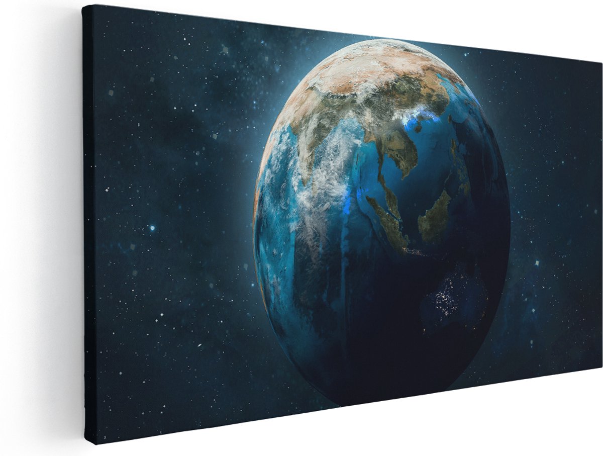 Artaza Canvas Schilderij De Aarde Vanuit De Ruimte - 180x90 cm - Groot - Wanddecoratie Woonkamer - Schilderijen - Muurdecoratie