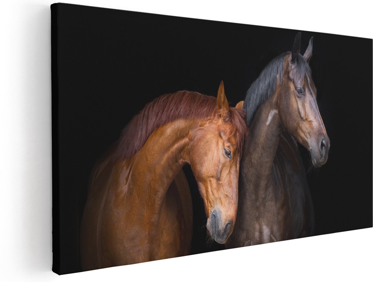 Artaza Canvas Schilderij Twee Bruine Paarden Koppel - Liefde - 180x90 cm - Groot - Wanddecoratie Woonkamer - Schilderijen - Muurdecoratie