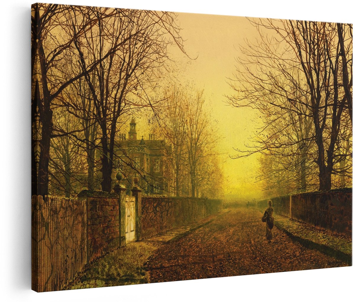 Artaza Canvas Schilderij Herfstlaan - 180x120 cm - Groot - Wanddecoratie Landschap - Muurdecoratie Landhuis - Klassieke Schilderijen Op Canvas