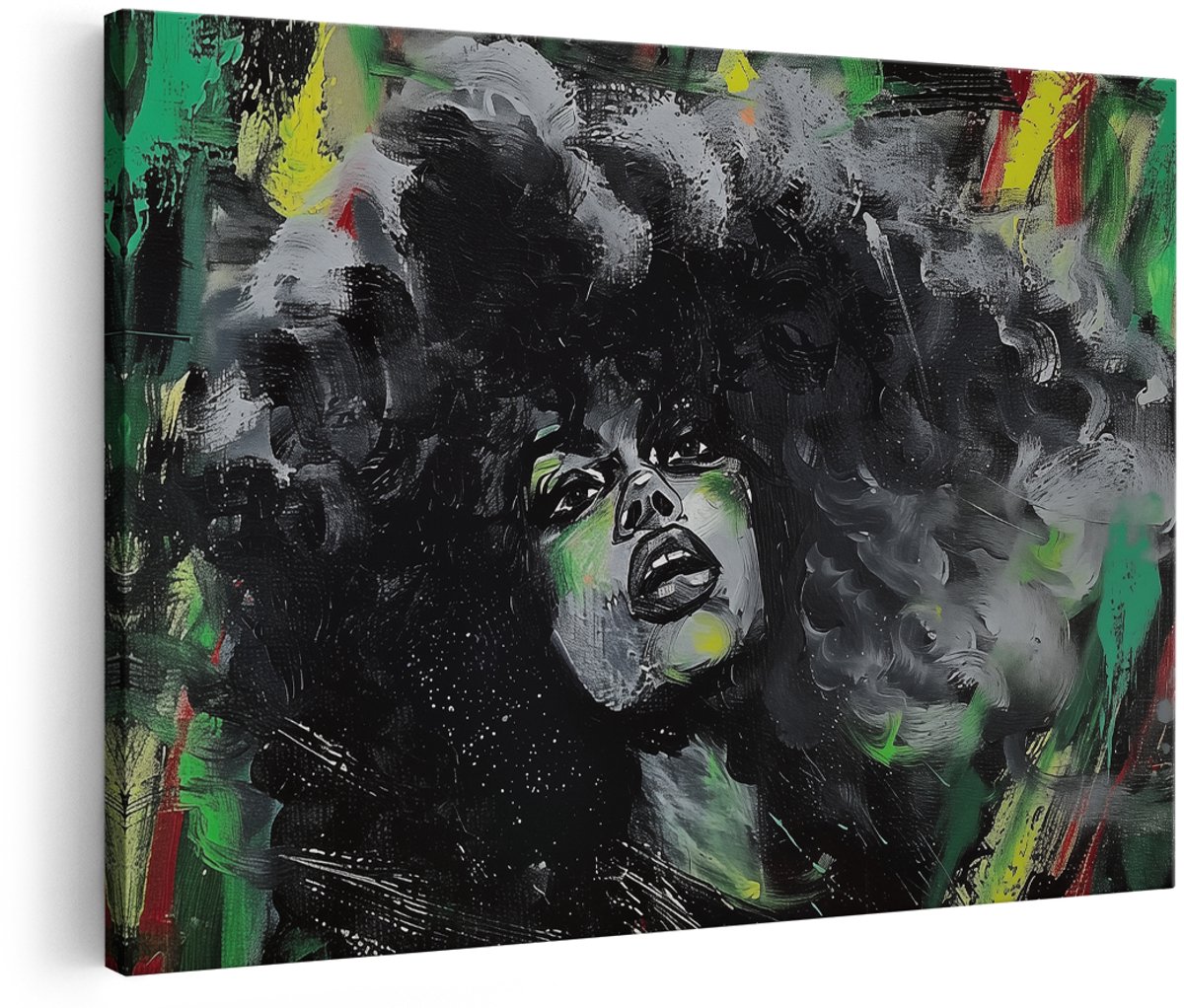 Artaza Canvas Schilderij Vrouw met een Afro - 180x120 cm - Groot - Wanddecoratie Woonkamer - Schilderijen - Muurdecoratie