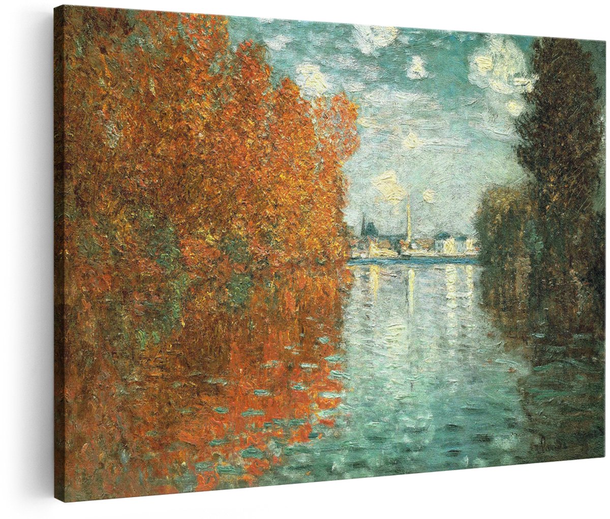 Artaza Canvas Schilderij Monet Rivierlandschap - 180x120 cm - Groot - Wanddecoratie Herfst - Muurdecoratie Natuur - Schilderijen Op Canvas Landschap