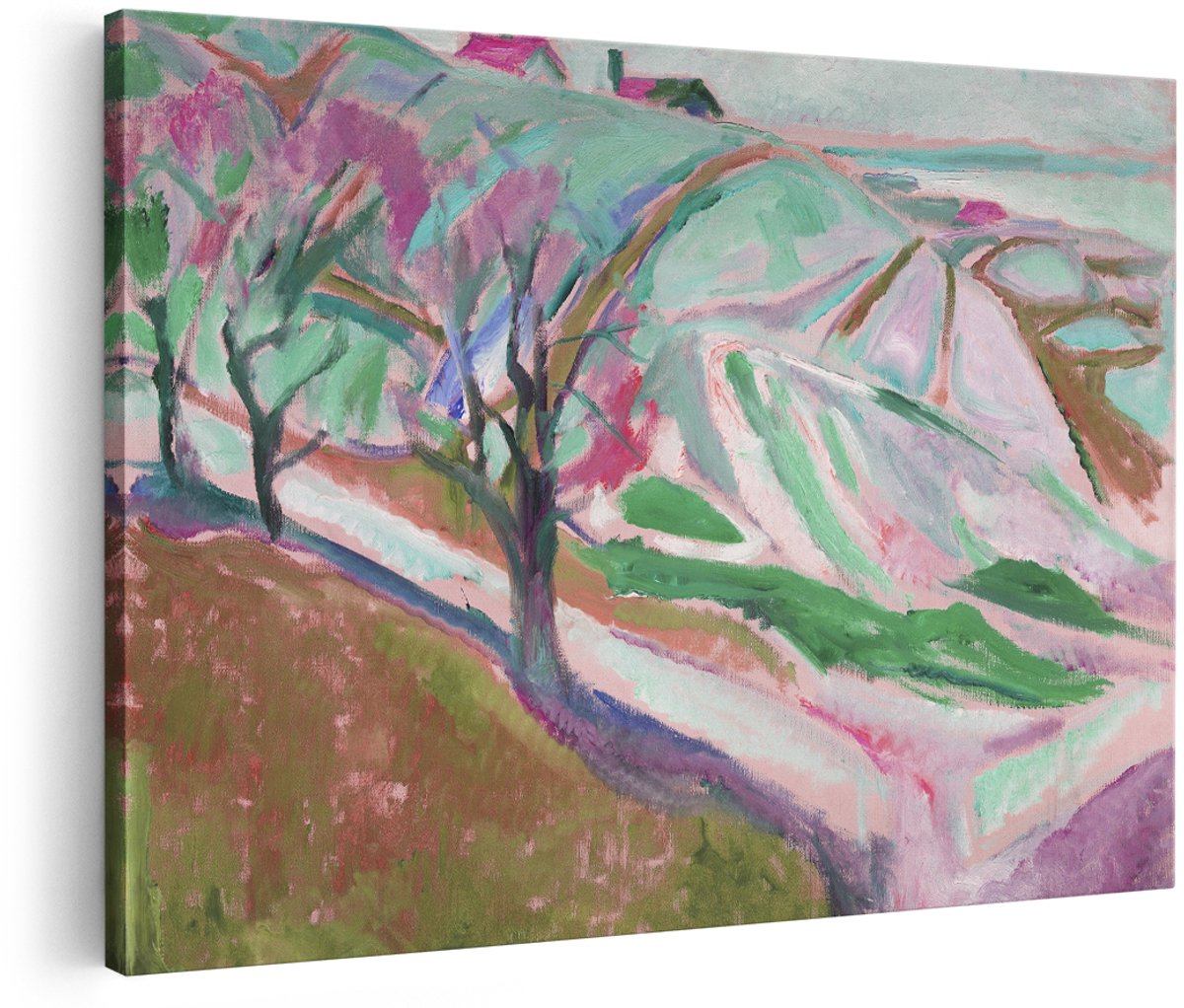 Artaza Canvas Schilderij Landschap - 180x120 cm - Groot - Wanddecoratie Bomen - Muurdecoratie Natuur - Decoratie Impressionisme Heuvels - Pastel
