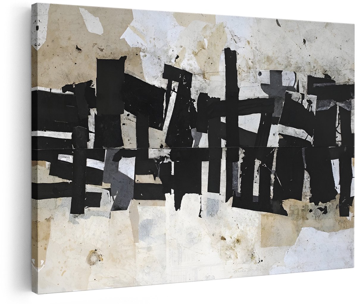 Artaza Canvas Schilderij Abstract - 180x120 cm - Groot - Wanddecoratie Industrieel - Muurdecoratie Zwart Wit - Decoratie Modern Woonkamer