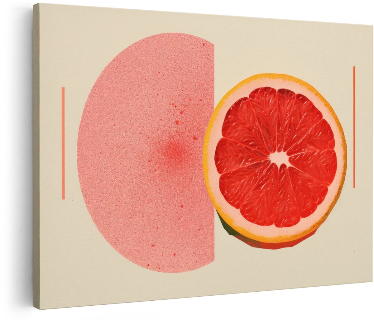 Artaza Canvas Schilderij Grapefruit - 180x120 cm - Groot - Wanddecoratie Abstract - Muurdecoratie Modern - Decoratie Fruit - Roze