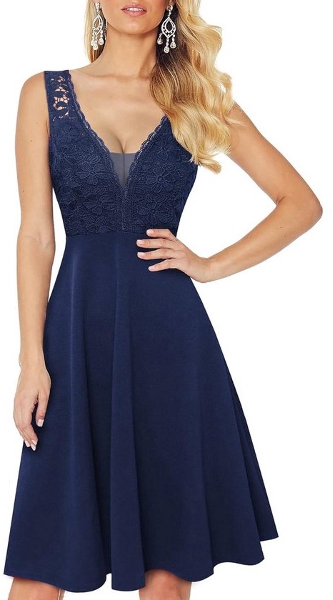 Vintage Cocktailjurk Dames met Bloemenkant en Swingmodel