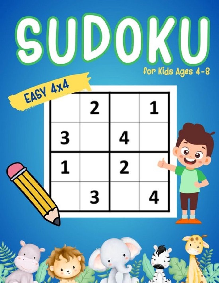 Eenvoudige Sudoku Puzzels voor Kinderen 4-8 Jaar: Leer Logisch Denken met 4x4 Dierenpuzzels