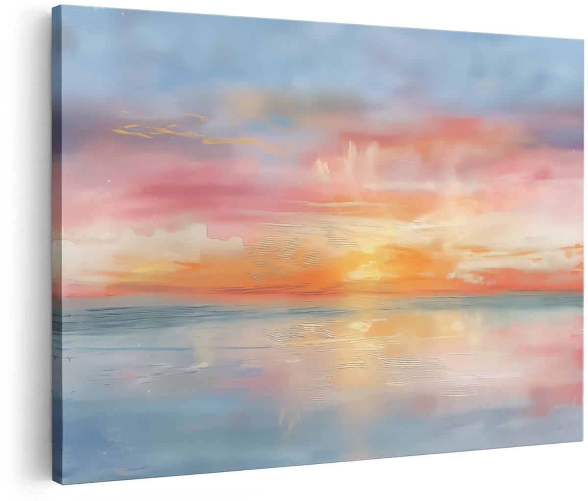 Artaza Canvas Schilderij Zonsondergang in Aquarelstijl - 180x120 cm - Groot - Wanddecoratie Woonkamer - Schilderijen - Muurdecoratie