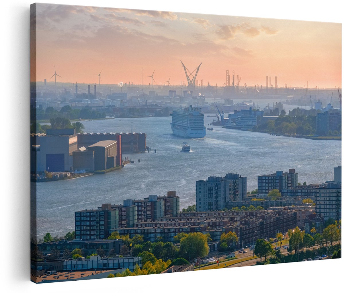 Artaza Canvas Schilderij Rotterdamse Haven Bij Het Water - 180x120 cm - Groot - Foto Op Canvas - Wanddecoratie Woonkamer