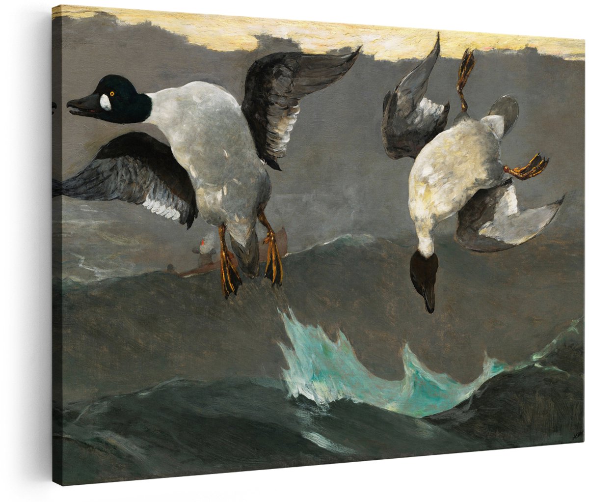 Artaza Canvas Schilderij Eenden Winslow Homer - 180x120 cm - Groot - Wanddecoratie Vogels - Muurdecoratie Zee - Schilderijen Natuur - Klassiek