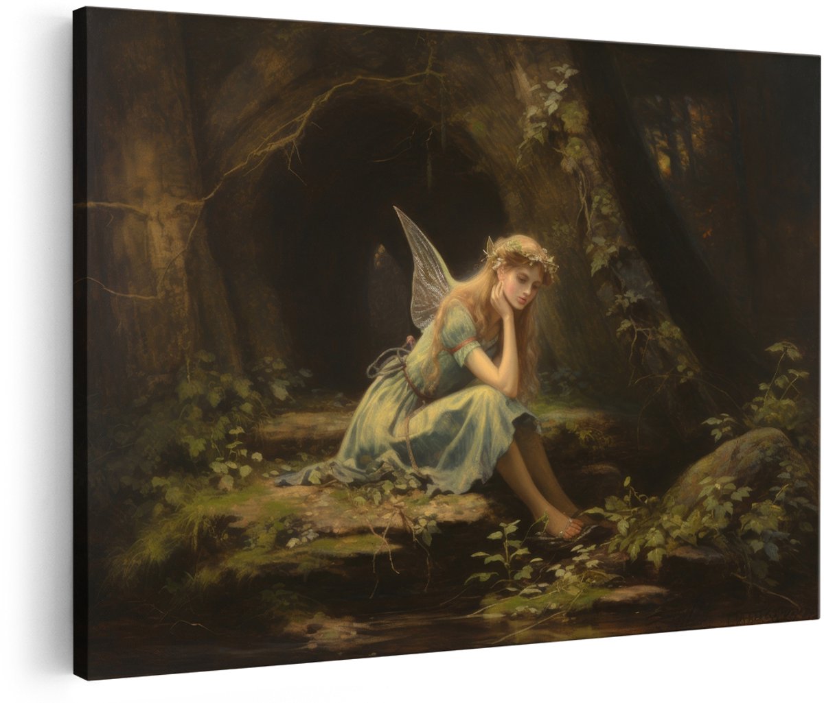 Artaza Canvas Schilderij Fee - 180x120 cm - Groot - Wanddecoratie Sprookjesbos - Muurdecoratie Vrouw Met Vleugels - Schilderijen Op Canvas Fantasy
