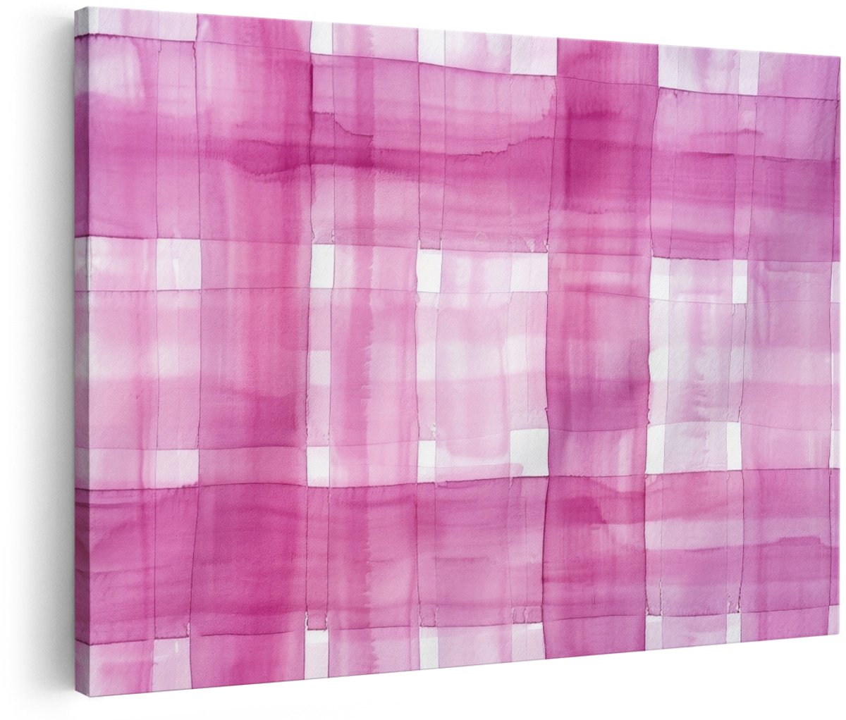 Artaza Canvas Schilderij Abstract - 180x120 cm - Groot - Wanddecoratie Roze Waterverf - Muurdecoratie Geometrisch - Decoratie Woonkamer - Roze