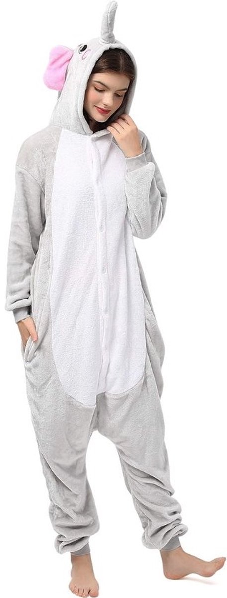 Dieren Onesie Grijs Olifant Pyjama Unisex voor Volwassenen en Tieners (165-175cm)