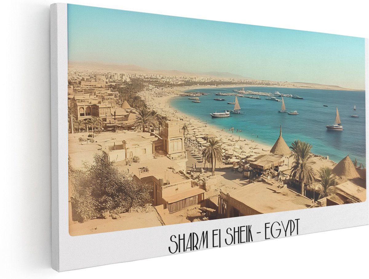 Artaza Canvas Schilderij Egypte Kustlijn - 180x90 cm - Groot - Wanddecoratie Sharm El Sheikh - Muurdecoratie Zee Landschap - Schilderijen Op Canvas Strand