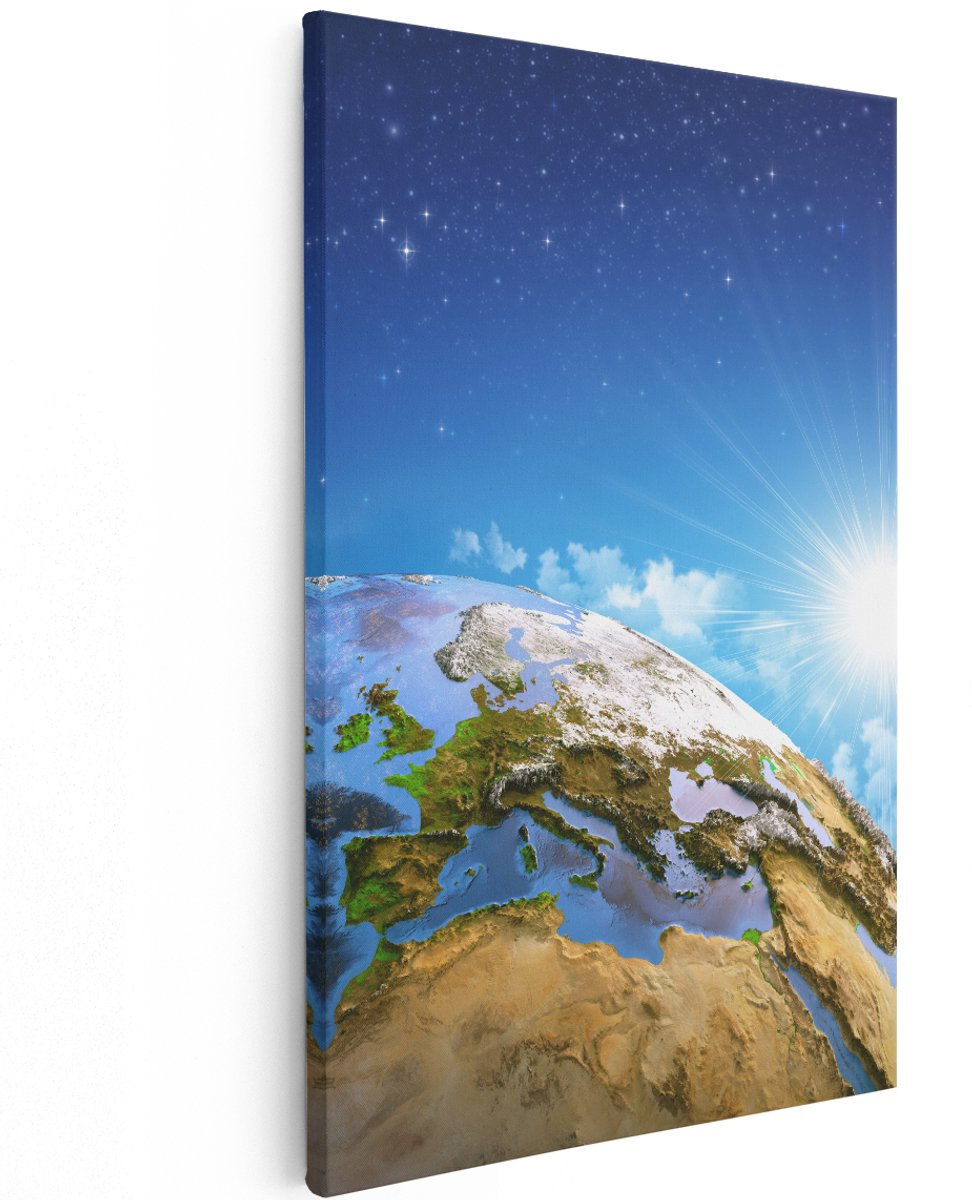 Artaza Canvas Schilderij Aarde Vanuit De Ruimte Op Europa - 120x180 cm - Groot - Wanddecoratie Woonkamer - Schilderijen - Muurdecoratie