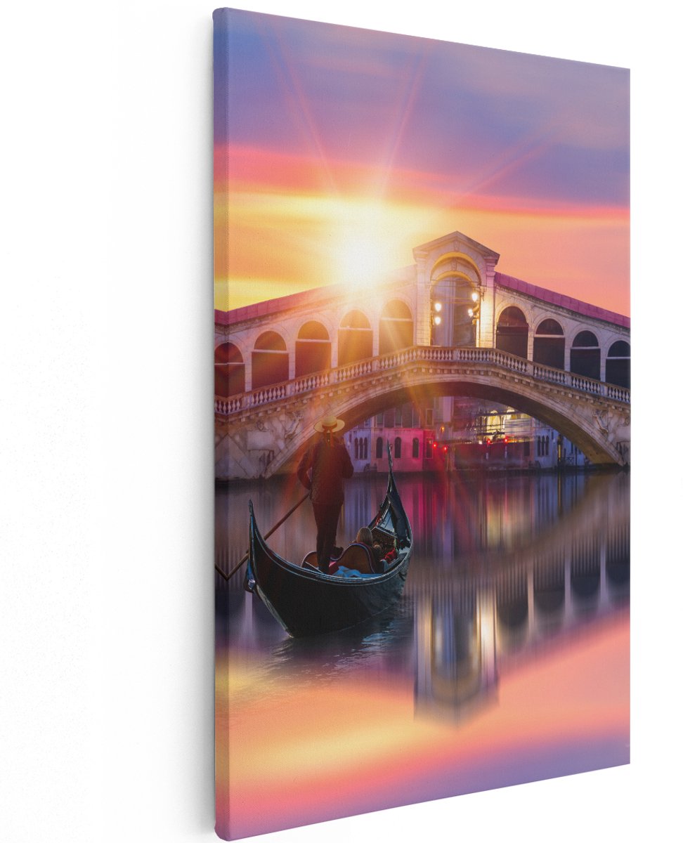 Artaza Canvas Schilderij Gondel bij de Rialtobrug in Venetië, Italië - 120x180 cm - Groot - Wanddecoratie Woonkamer - Schilderijen - Muurdecoratie