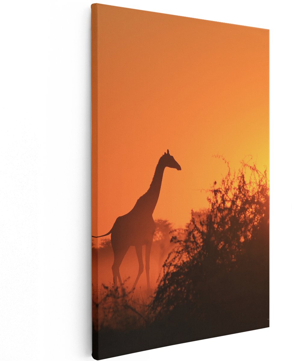 Artaza Canvas Schilderij Drie Giraffe Silhouetten Bij Zonsondergang - 120x180 cm - Groot - Wanddecoratie Woonkamer - Schilderijen - Muurdecoratie