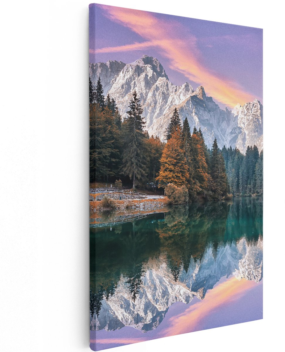Artaza Canvas Schilderij Meer Met Weerspiegeling Van De Bergen - 120x180 cm - Groot - Wanddecoratie Woonkamer - Schilderijen - Muurdecoratie