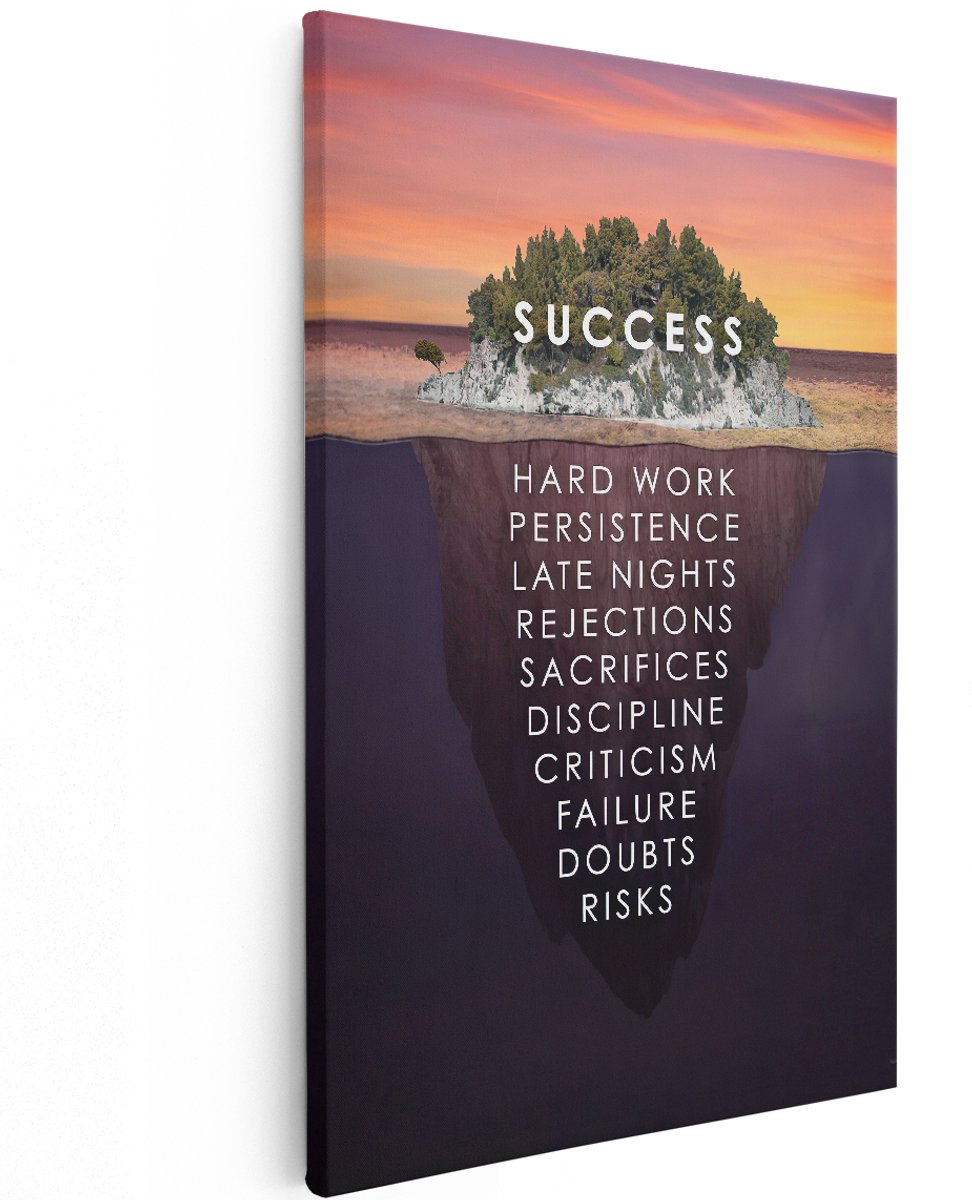 Artaza Canvas Schilderij Success Motivatie Tekst op een Eiland - Motivatie - 120x180 cm - Groot - Muurdecoratie - Canvas Print