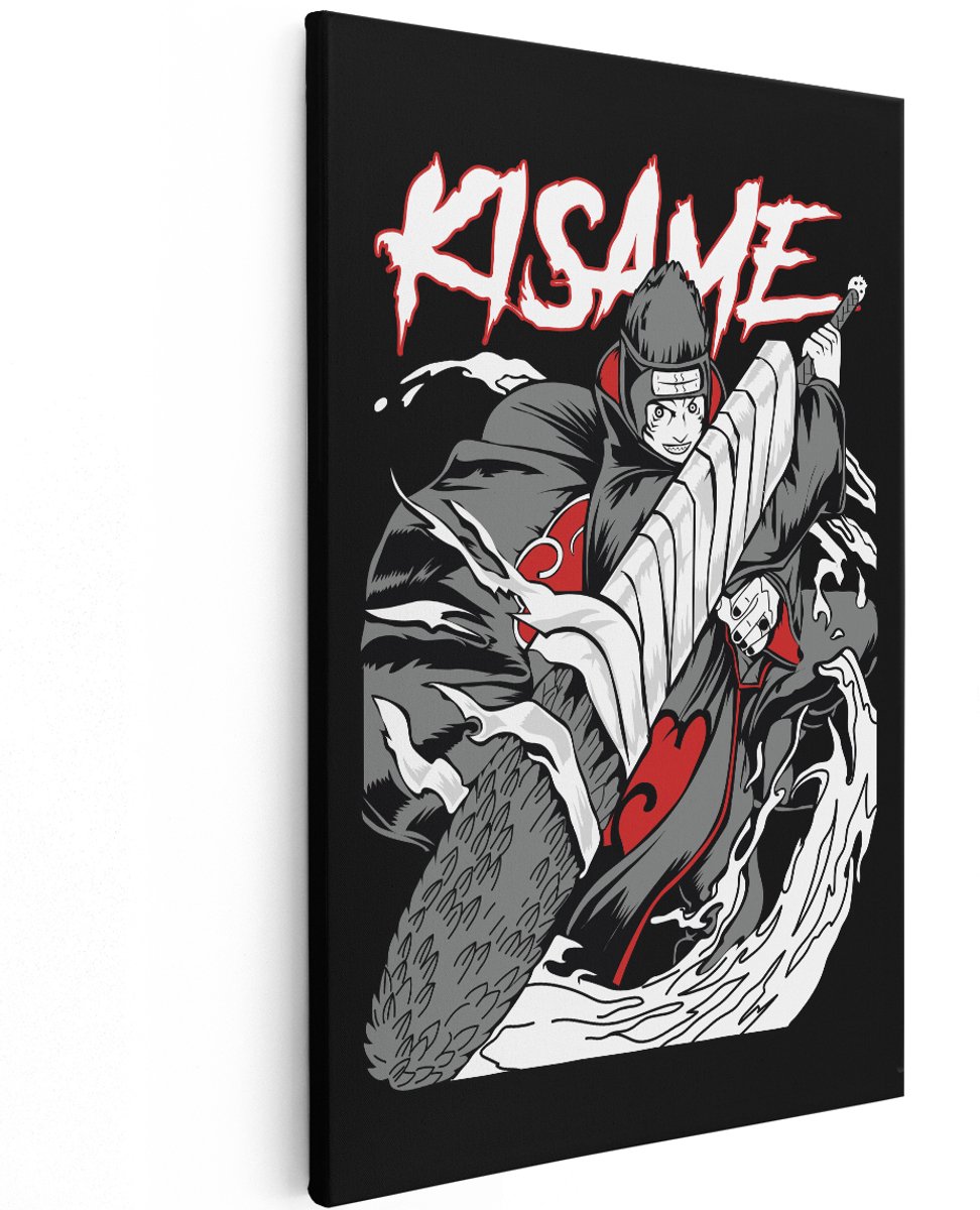 Artaza Canvas Schilderij Kisame Hoshigaki - 120x180 cm - Groot - Wanddecoratie Naruto Akatsuki - Muurdecoratie Anime - Decoratie Samehada Zwaard - Zwart Wit