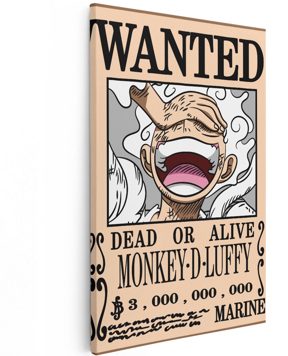 Artaza Canvas Schilderij Monkey D Luffy - 120x180 cm - Groot - Wanddecoratie One Piece - Muurdecoratie Anime - Decoratie Wanted Poster Slaapkamer