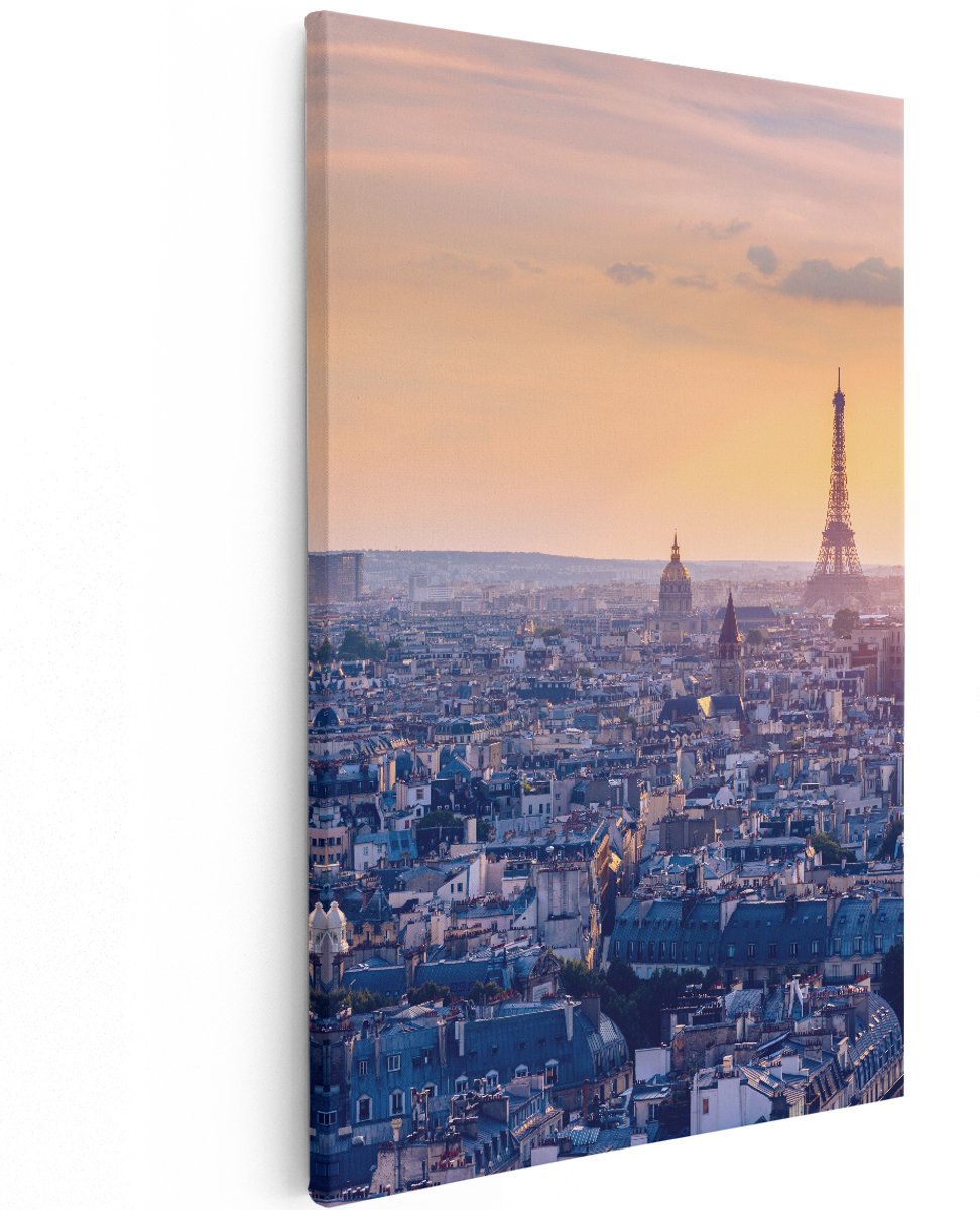 Artaza Canvas Schilderij Skyline Van Parijs Tijdens Zonsondergang - 120x180 cm - Groot - Wanddecoratie Woonkamer - Schilderijen - Muurdecoratie