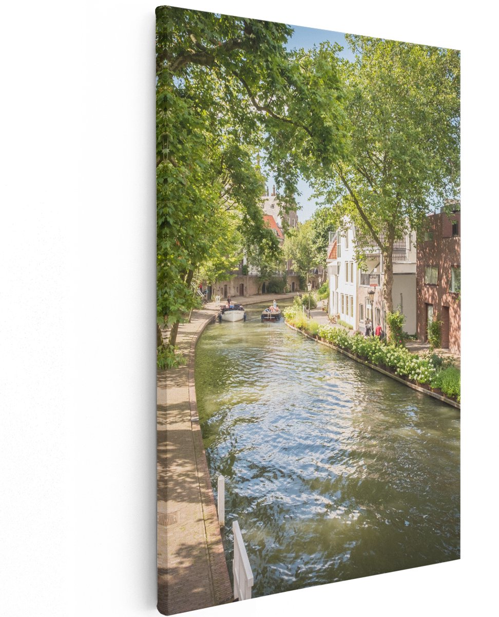 Artaza Canvas Schilderij Oudegracht In Utrecht - 120x180 cm - Groot - Wanddecoratie Woonkamer - Schilderijen - Muurdecoratie