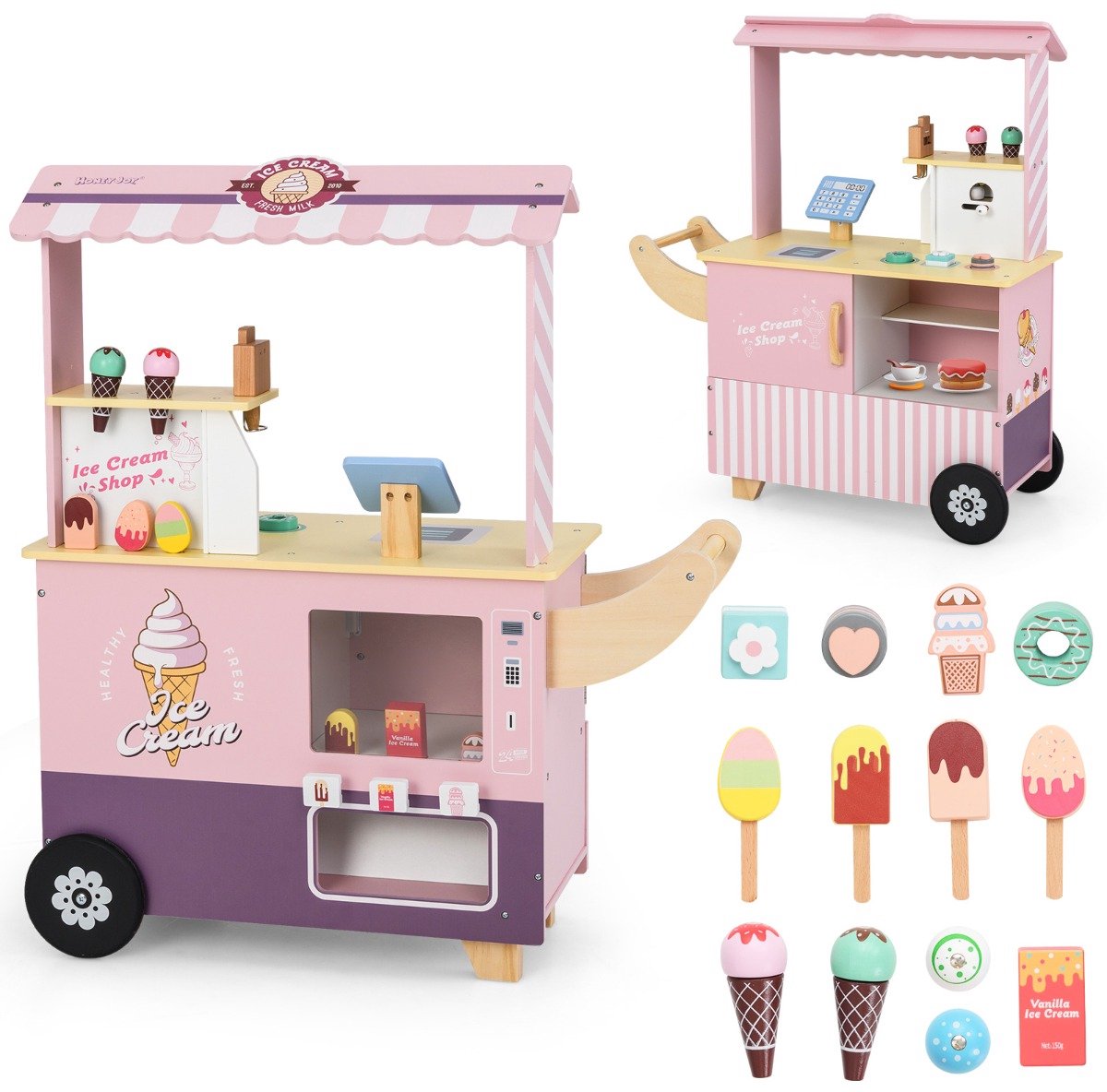 SureDeal® - Rollenspell - Ijswagen - Kinderen Ijsstandaard - Peuters Automaat - Speelgoed Display Scherm - 75,5x31x88 cm - Roze