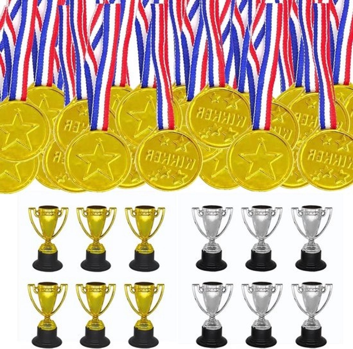 Gouden Plastic Medailles - Prijzen Trofeeën - Wedstrijden Belonen - Met Lint en Koord - 78 Stuks - Goud