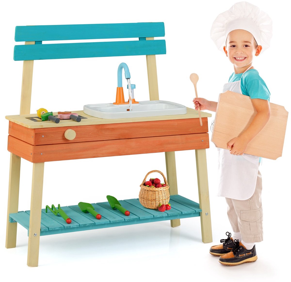 SureDeal® - Rollenspell - Speelkeuken - Kinderen Houten Kinderkookset - Voedingsmiddelen - Jongens - Meisjes Jaar - 80x35x90 cm - Blauw
