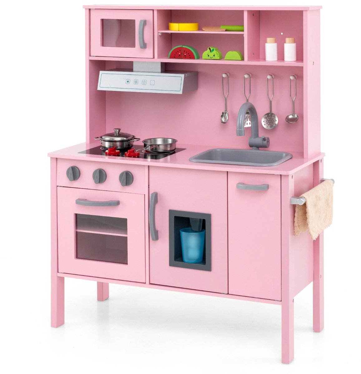 SureDeal® - Rollenspell - Kinderkeuken Speelset Houten - Magnetron Roze - 72x30x90 cm - Roze