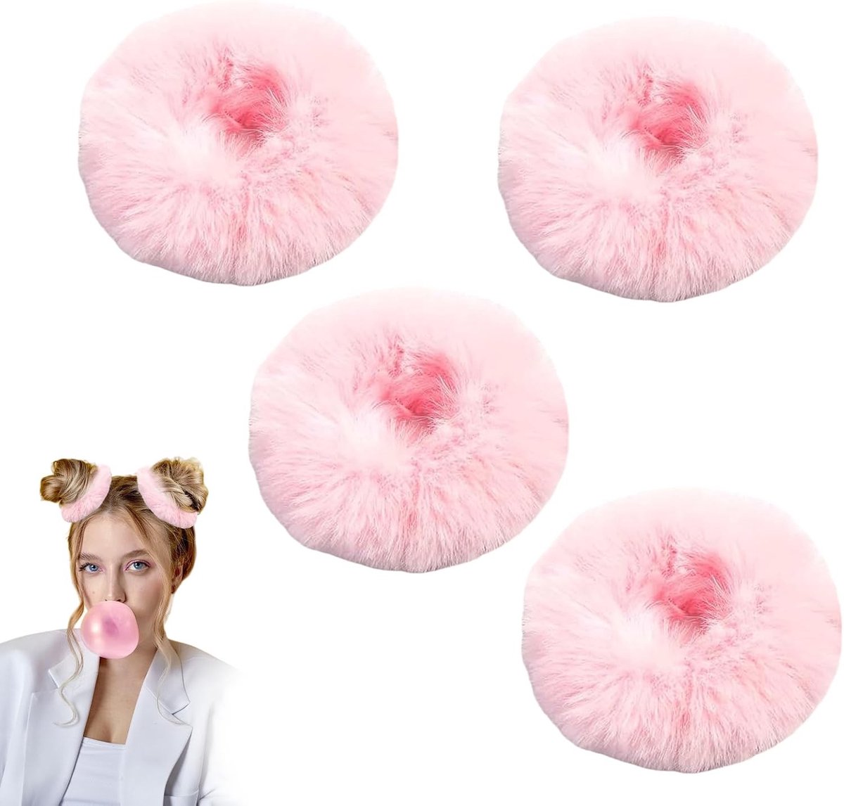 Dikke elastische scrunchies voor vrouwen, pluche haarbanden voor een stijlvolle paardenstaart (roze)