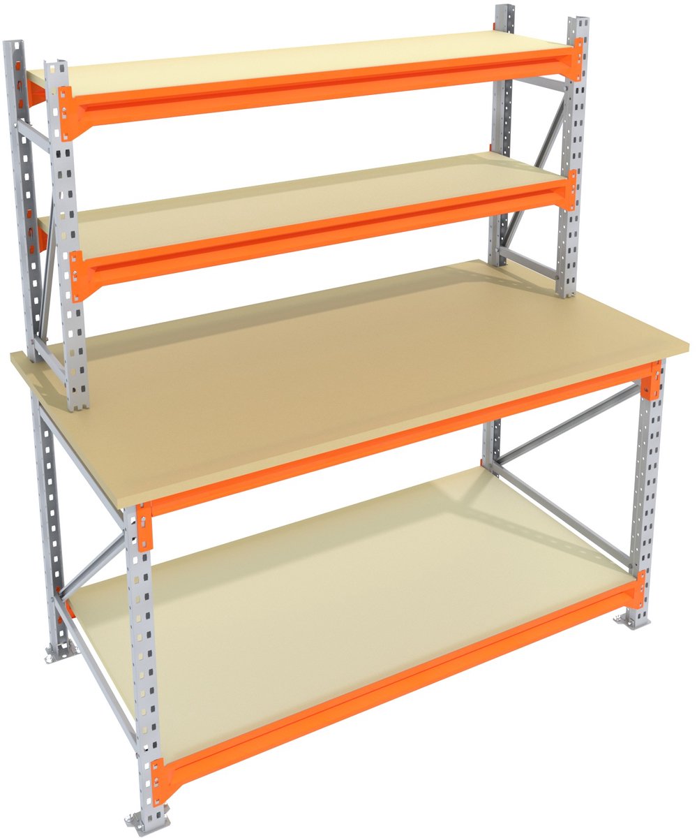 Werkbank of Inpaktafel vast GALVA 150centimeterx105centimeter - 2 niveaus (2 opbouw, multiplex)