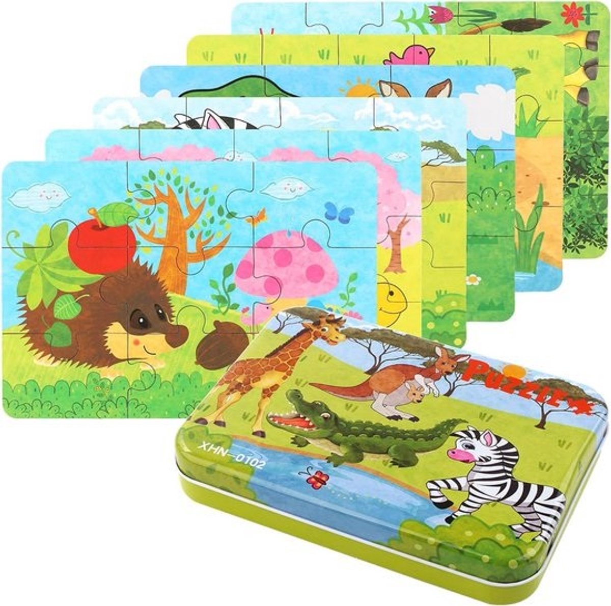 6 Pack Houten Kinderpuzzels voor Peuters - Dieren Puzzels 1-3 Jaar Verjaardagscadeau