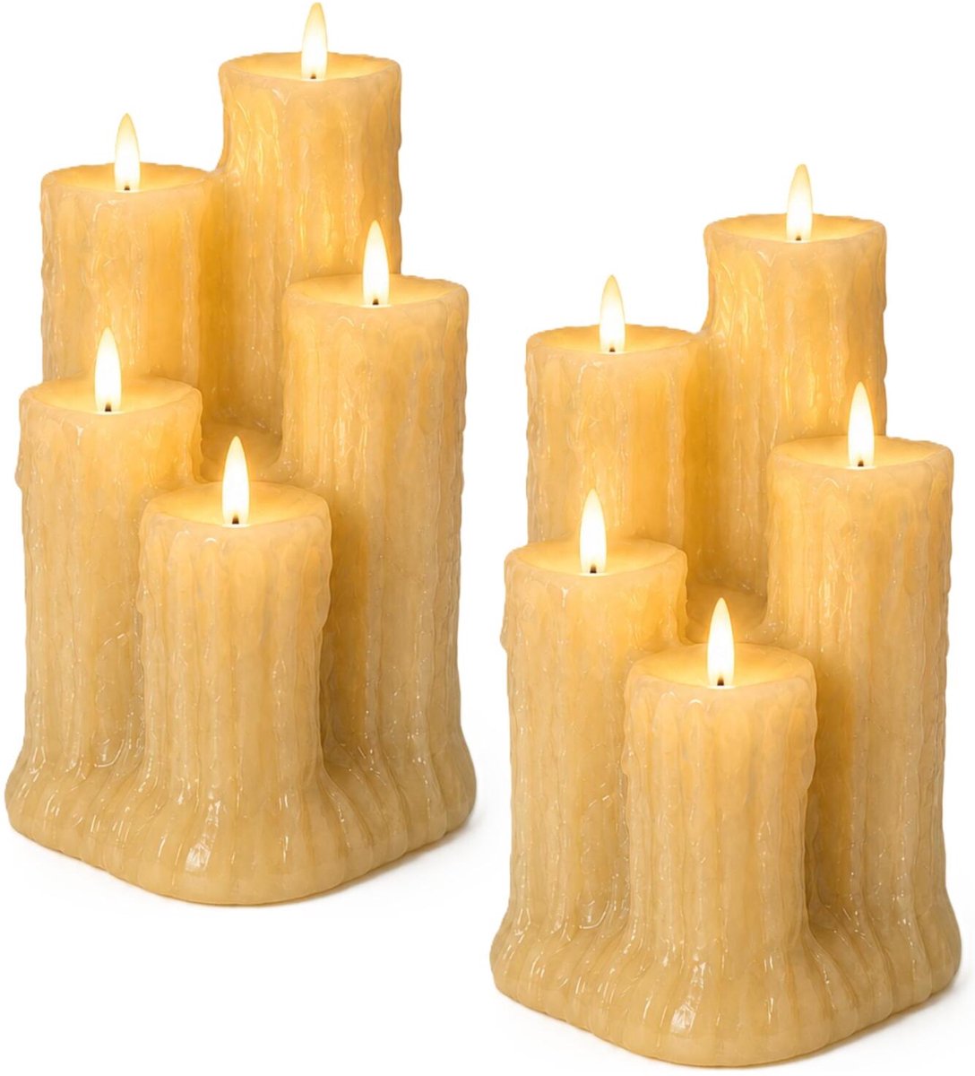 Anna's collection LED kaarsen - 2x - ivoor wit - 13,5 x 19 cm - met timer - druipkaarsen - woondecoratie