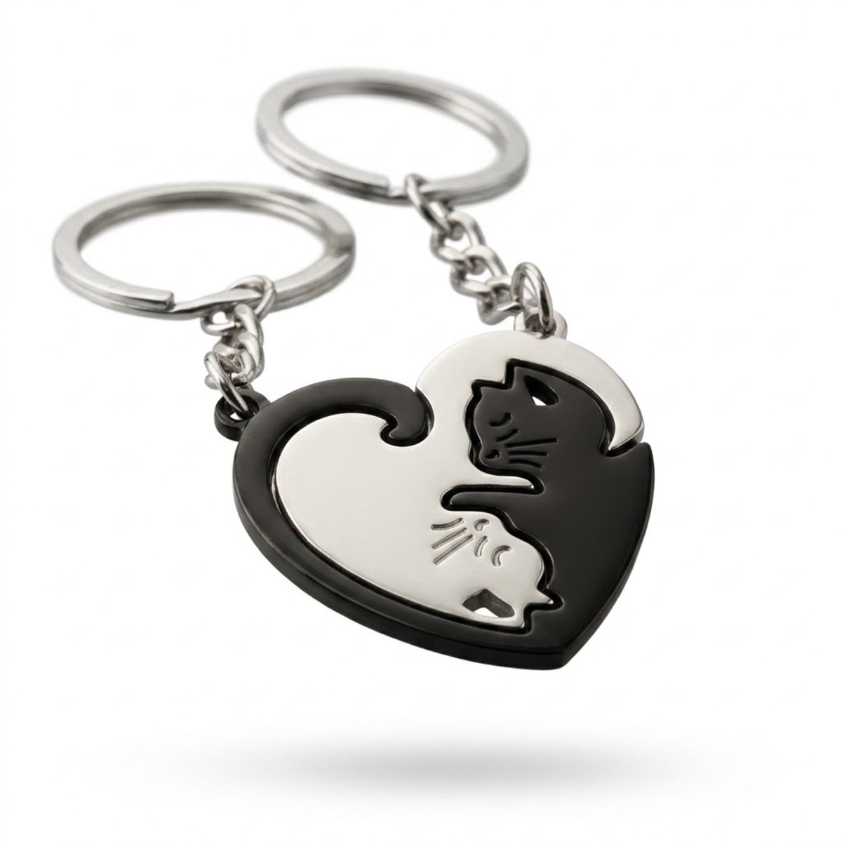 Ainy - Sleutelhanger Hart Katten set | Metaal Keychain voor kinderen en volwassenen | Cadeau voor koppels