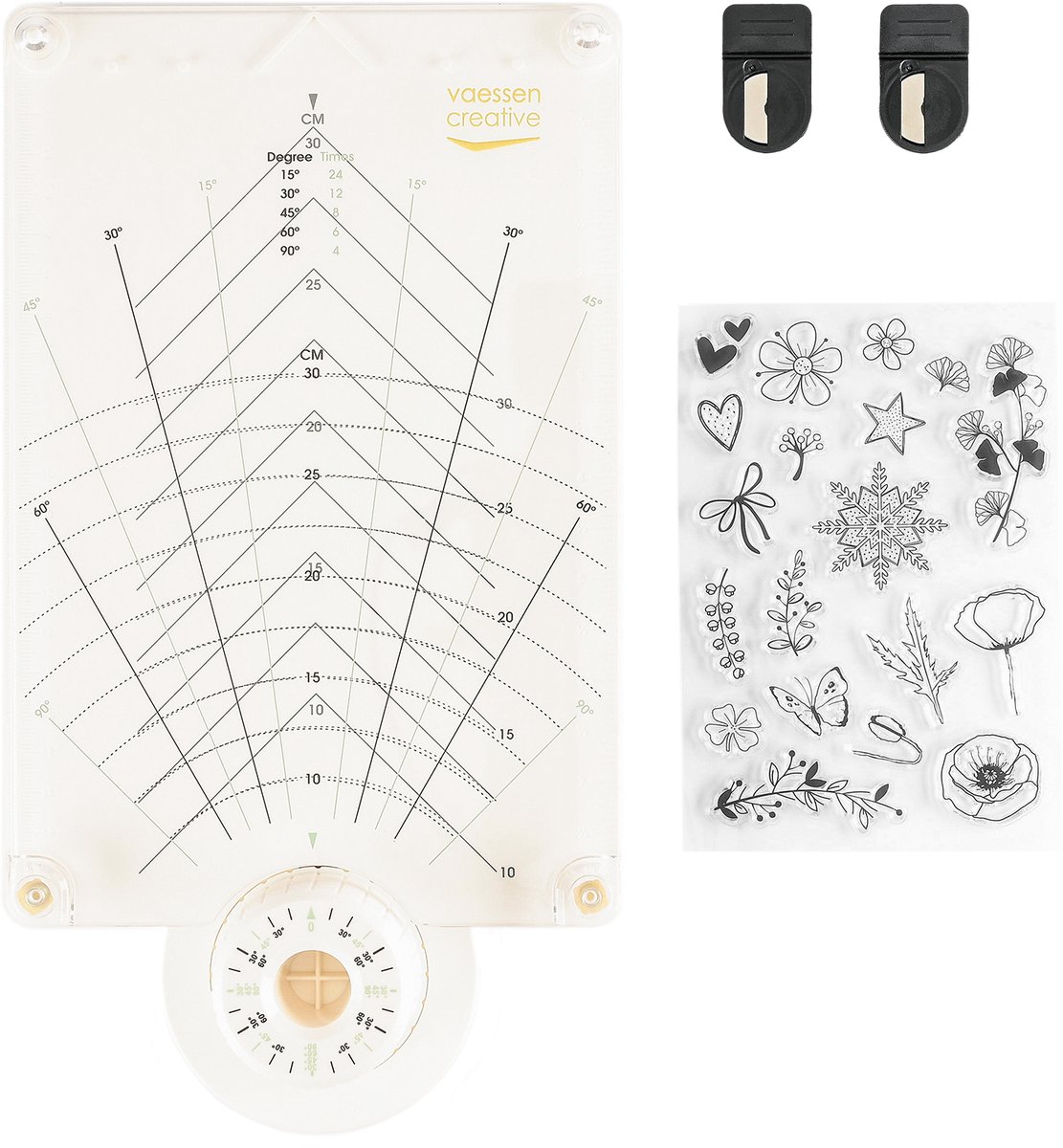 Vaessen Creative Stempelhulp - Stamp Easy Spinner - Incl. 19 Clear Stamps
