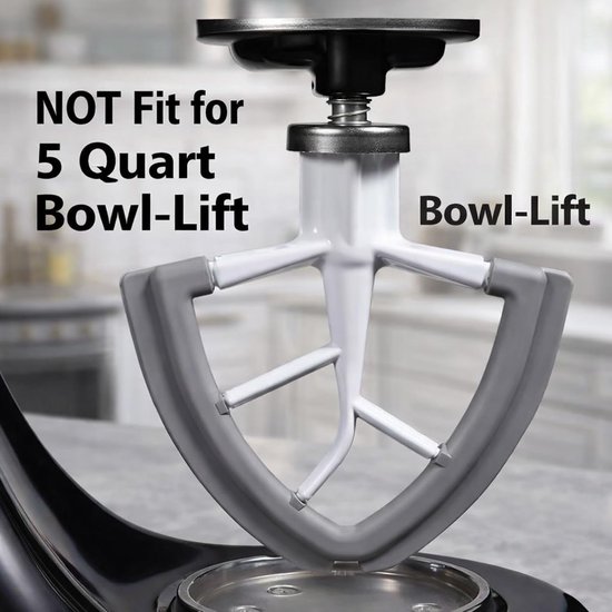 Mixer Accessoire - Platte Klopper - Bakken Mengen - Flexibele Siliconen Rand - 4.5-5QT - Grijs Wit — afbeelding 2