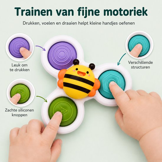 Baby Fidget Spinners - Badspeelgoed met Zuignap - 3 Stuks - Multicolor van Huipooh — afbeelding 4