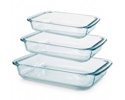 HI NATURE™ Ovenschalen - Oven schalen 3-Delig - Transparant Glas ovenschalen set - Rechthoekig - 1L, 1.6L & 2.2L - Extra Stevig | Vaatwasserbestendig - Hittebestendig - Antiaanbaklaag | Geschikt voor de oven en de vriezer