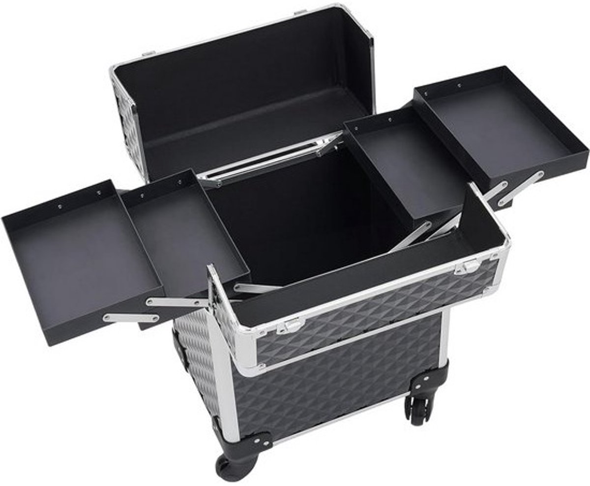 Professionele Make-upkoffer Trolley met Inklapbare Vakken en Slot - Beauty Opbergkoffer