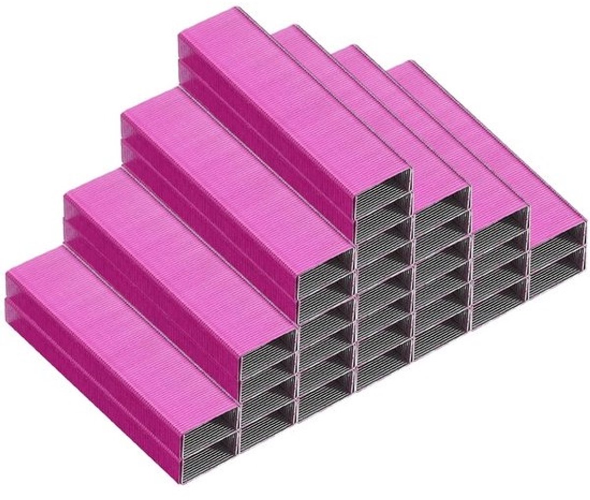 PATIKIL 26/6 standaard nietjes, 10 verpakkingen 10.000 stuks, 1/4 inch, beenlengte platte punt, zonder blokkering, voor kantoornietmachine, kantoorbenodigdheden, rood/roze